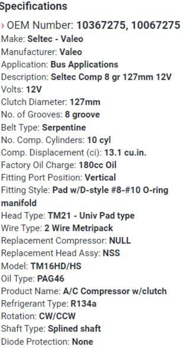 VALEO, 103-67275 COMPRESOR-TM21 DIR V ORG 8GR 127 3E 12V