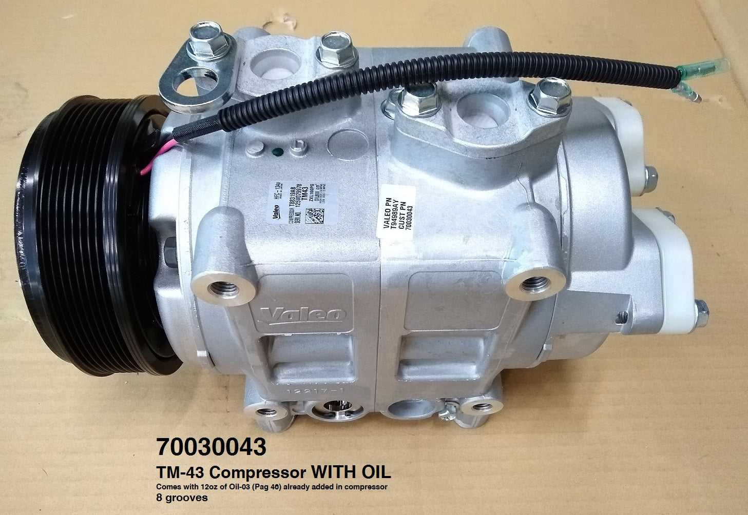 RAC, 70030043 COMPRESOR VALEO TM-43 (LAS JUNTAS SE VENDEN POR SEPARADO # 372-715-01)